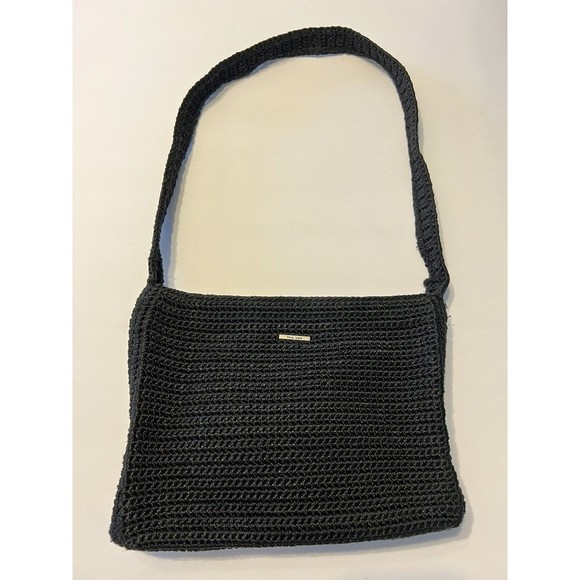The Sac Crocheted Black‎ Shoulder Bag Purse Medium Size - Picture 1 of 7
